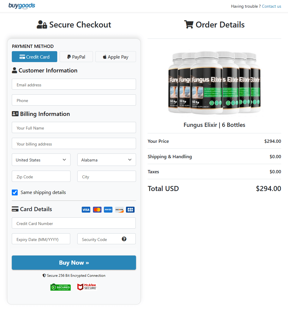 Fungitox checkout page